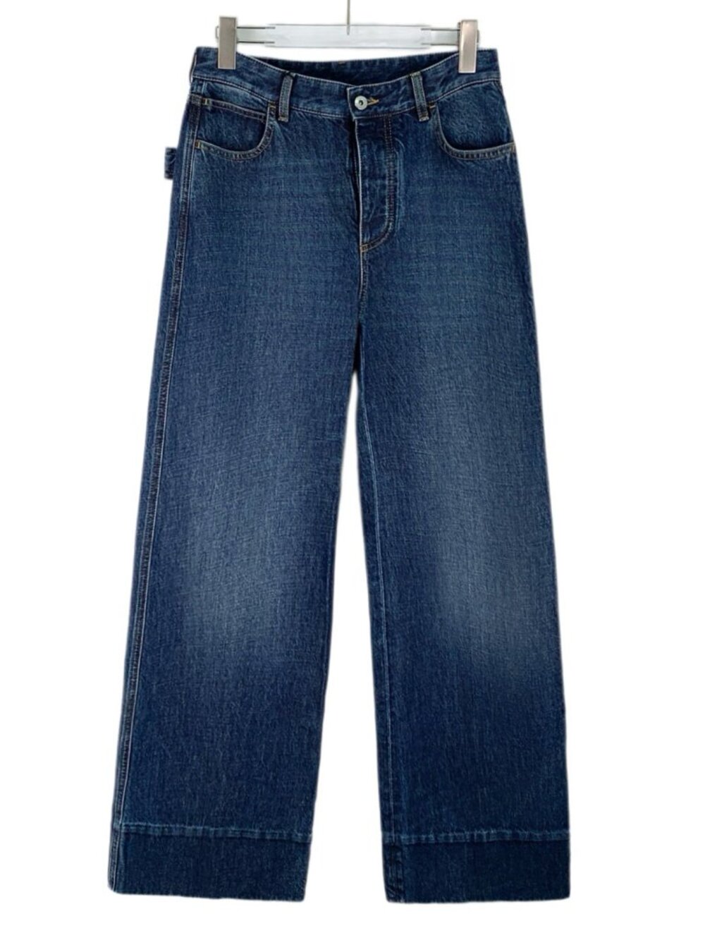 J32601 Bottega Veneta blue leather brand  wide-leg trousers 40 L size 99 new